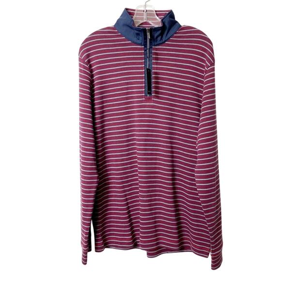 Bugatchi Striped Red Striped Long Sleeve Men Zip Up Men Sweater Size Medium - Picture 1 of 5